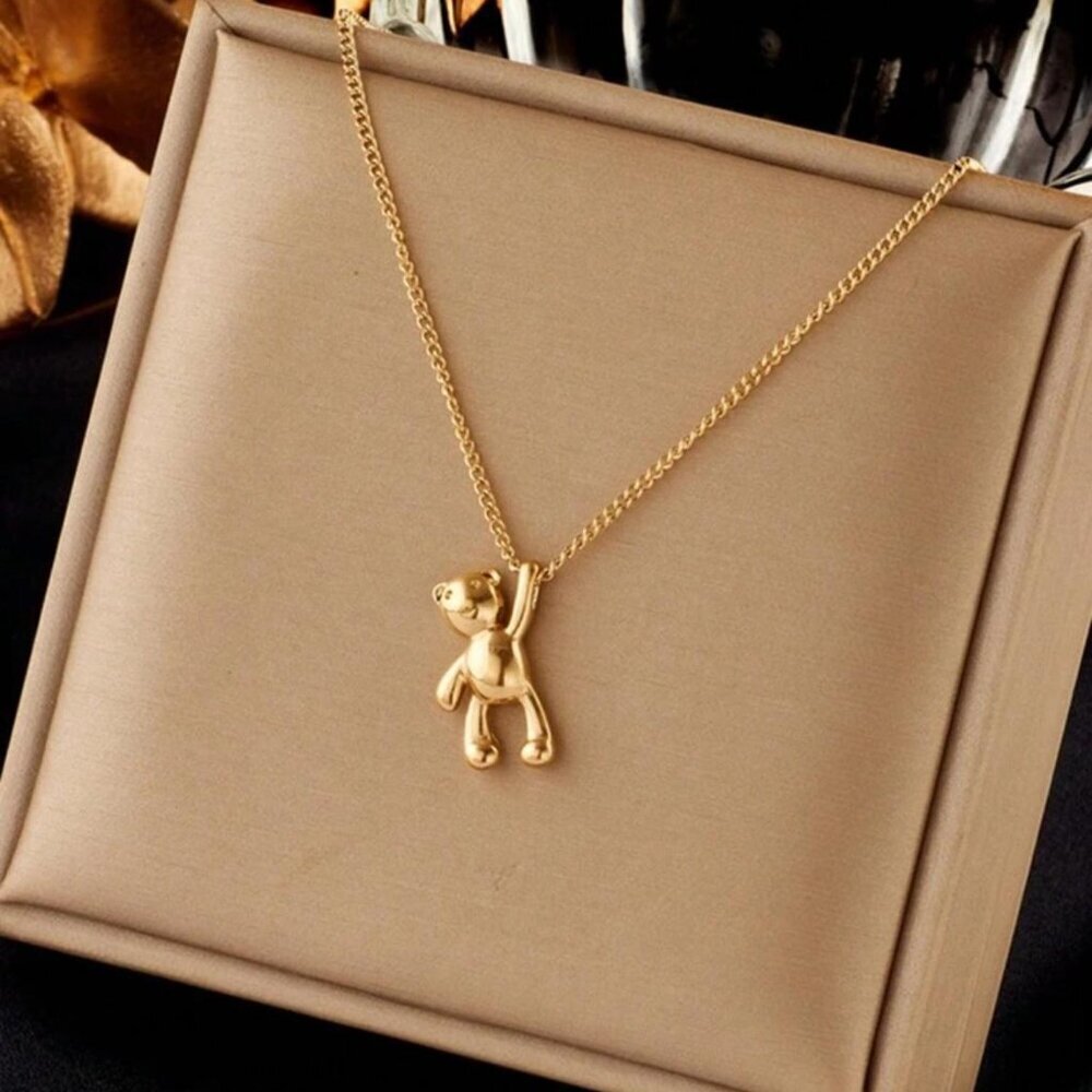 Delicate 18k Gold Plated Teddy Bear Necklace Stainless Steel